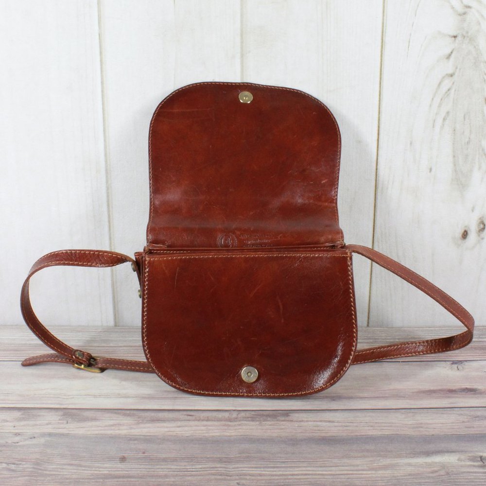 Firenze Brown Leather Crossbody Sling Saddle Bag Italy Made - Picture 7 of 9
